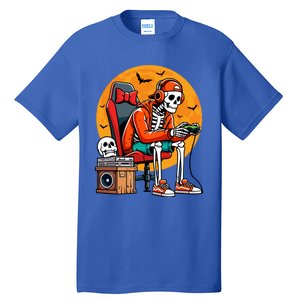 Halloween Skeleton Gamer Funny Video Gaming Halloween Cool Gift Tall T-Shirt