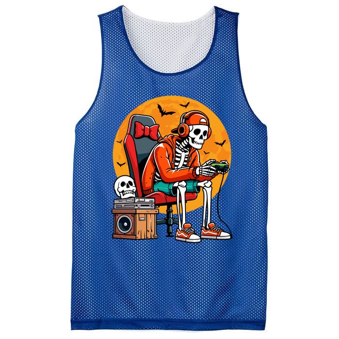 Halloween Skeleton Gamer Funny Video Gaming Halloween Cool Gift Mesh Reversible Basketball Jersey Tank