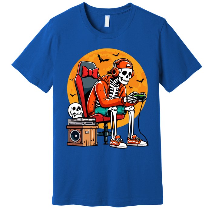 Halloween Skeleton Gamer Funny Video Gaming Halloween Cool Gift Premium T-Shirt