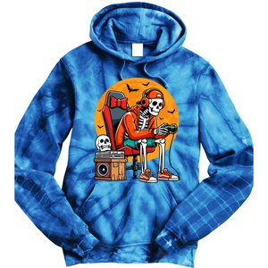 Halloween Skeleton Gamer Funny Video Gaming Halloween Cool Gift Tie Dye Hoodie