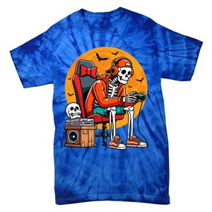 Halloween Skeleton Gamer Funny Video Gaming Halloween Cool Gift Tie-Dye T-Shirt