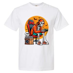 Halloween Skeleton Gamer Funny Video Gaming Halloween Cool Gift Garment-Dyed Heavyweight T-Shirt