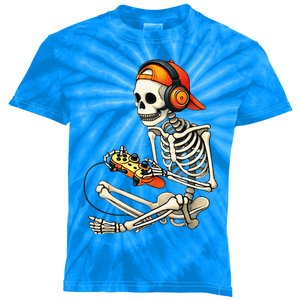 Halloween Skeleton Gamer Video Gaming Kids Tie-Dye T-Shirt