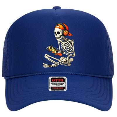 Halloween Skeleton Gamer Video Gaming High Crown Mesh Back Trucker Hat