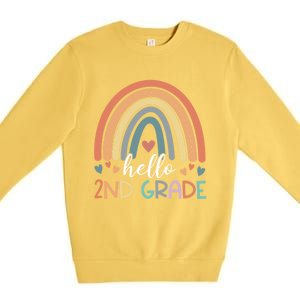 Hello Second Grade Back To School 2Nd Grade Teacher Rainbow Cool Gift Premium Crewneck Sweatshirt