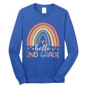 Hello Second Grade Back To School 2Nd Grade Teacher Rainbow Cool Gift Long Sleeve Shirt