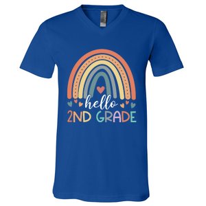 Hello Second Grade Back To School 2Nd Grade Teacher Rainbow Cool Gift V-Neck T-Shirt