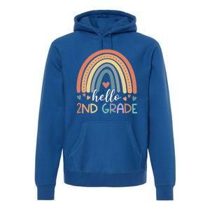 Hello Second Grade Back To School 2Nd Grade Teacher Rainbow Cool Gift Premium Hoodie