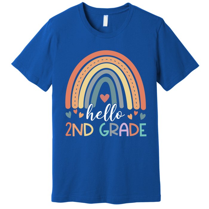 Hello Second Grade Back To School 2Nd Grade Teacher Rainbow Cool Gift Premium T-Shirt