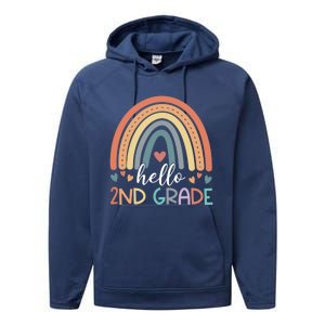 Hello Second Grade Back To School 2Nd Grade Teacher Rainbow Cool Gift Performance Fleece Hoodie