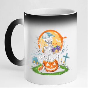 Halloween Skeleton Gamer Video Gaming Gift 11oz Black Color Changing Mug