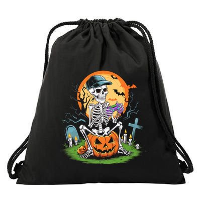 Halloween Skeleton Gamer Video Gaming Gift Drawstring Bag