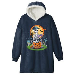 Halloween Skeleton Gamer Video Gaming Gift Hooded Wearable Blanket