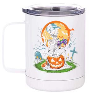 Halloween Skeleton Gamer Video Gaming Gift 12 oz Stainless Steel Tumbler Cup