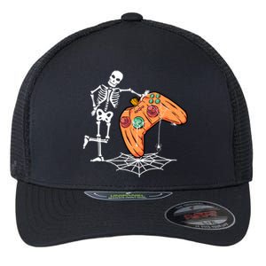 Halloween Skeleton Gamer Video Gaming Controller Pumpkin Gift Flexfit Unipanel Trucker Cap