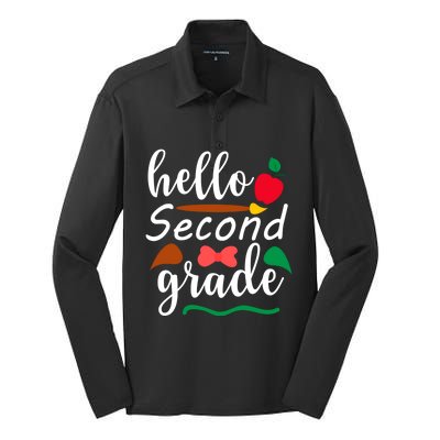 Hello Second Grade Team 2Nd Grade Back To School Teacher Meaningful Gift Silk Touch Performance Long Sleeve Polo