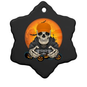 Halloween Skeleton Gamer Video Game Lover Gift Ceramic Star Ornament