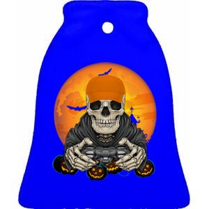 Halloween Skeleton Gamer Video Game Lover Gift Ceramic Bell Ornament