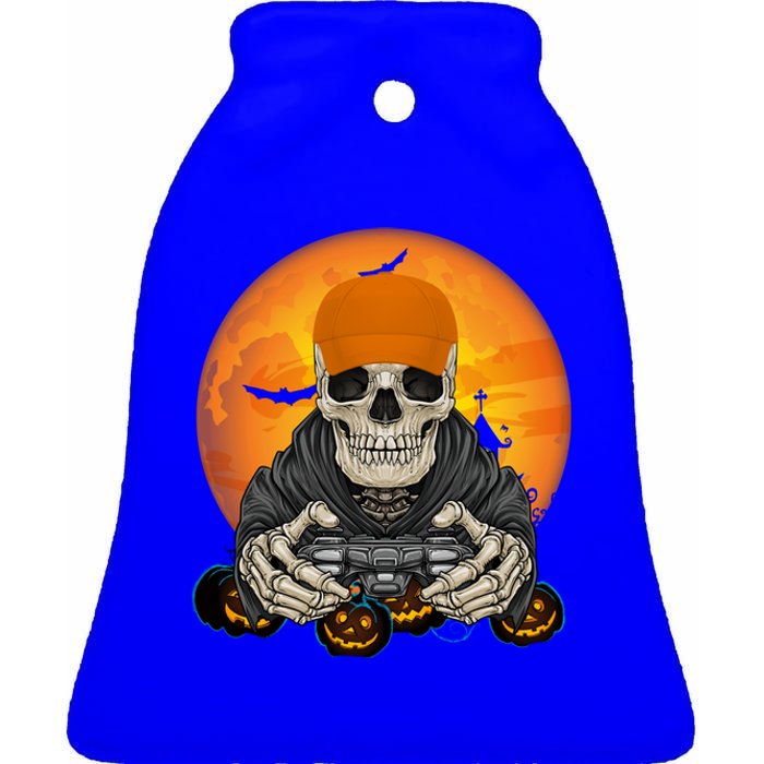 Halloween Skeleton Gamer Video Game Lover Gift Ceramic Bell Ornament