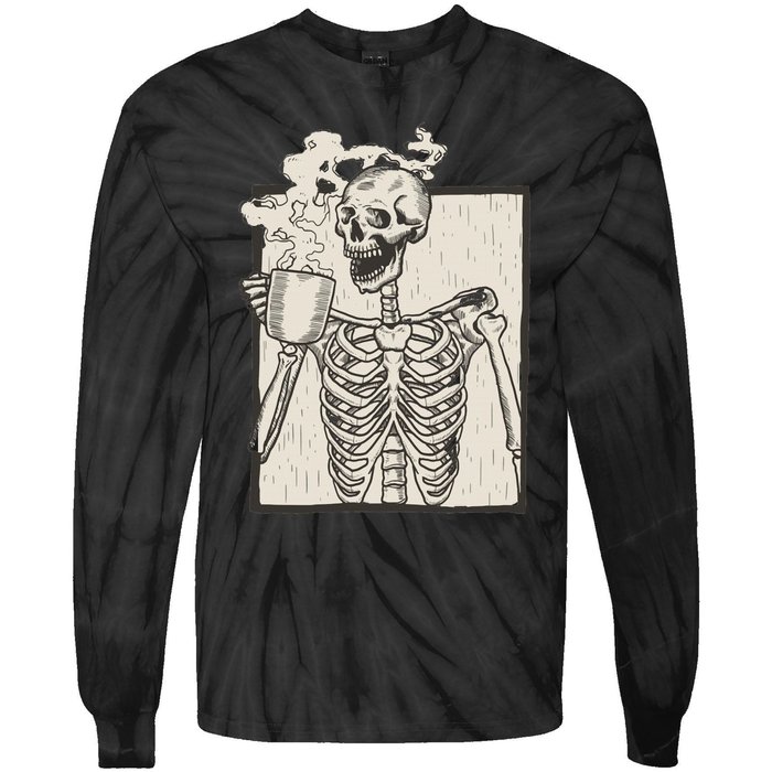 HALLOWEEN SKULL GRAPHIC PRINT FLEECE OVERSIZED Tie-Dye Long Sleeve Shirt