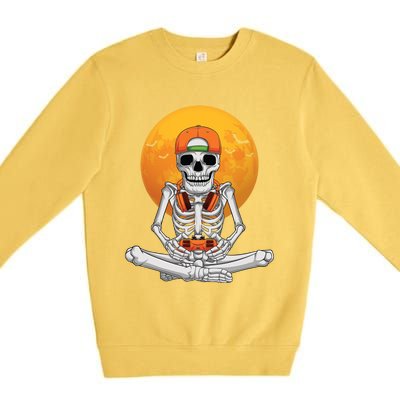 Halloween Skeleton Gamer Video Gaming Teens Funny Gift Premium Crewneck Sweatshirt