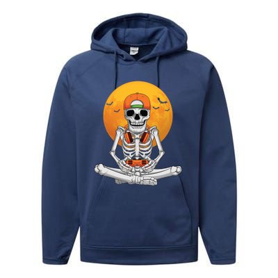 Halloween Skeleton Gamer Video Gaming Teens Funny Gift Performance Fleece Hoodie