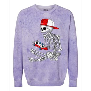 Halloween Skeleton Gamer Video Gaming Gift Games Lover Colorblast Crewneck Sweatshirt