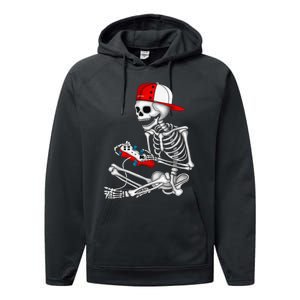 Halloween Skeleton Gamer Video Gaming Gift Games Lover Performance Fleece Hoodie