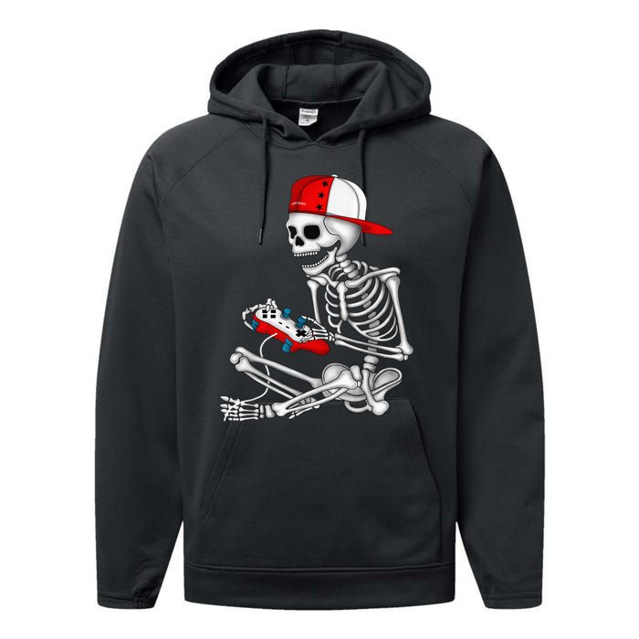 Halloween Skeleton Gamer Video Gaming Gift Games Lover Performance Fleece Hoodie