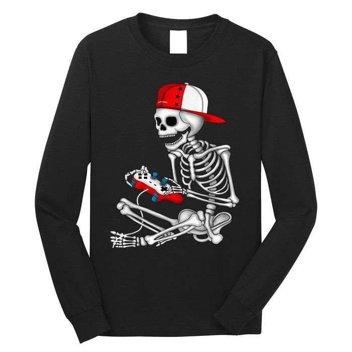 Halloween Skeleton Gamer Video Gaming Gift Games Lover Long Sleeve Shirt