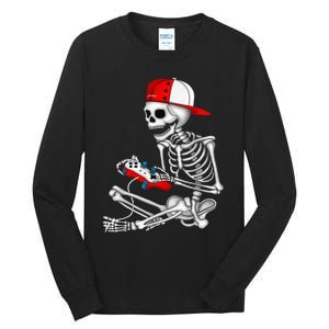 Halloween Skeleton Gamer Video Gaming Gift Games Lover Tall Long Sleeve T-Shirt