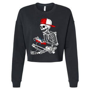 Halloween Skeleton Gamer Video Gaming Gift Games Lover Cropped Pullover Crew