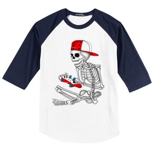 Halloween Skeleton Gamer Video Gaming Gift Games Lover Baseball Sleeve Shirt