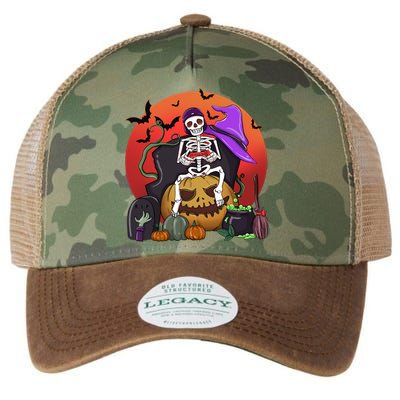 Halloween Skeleton Gamer With Controller Graveyard Pumpkin Gift Legacy Tie Dye Trucker Hat