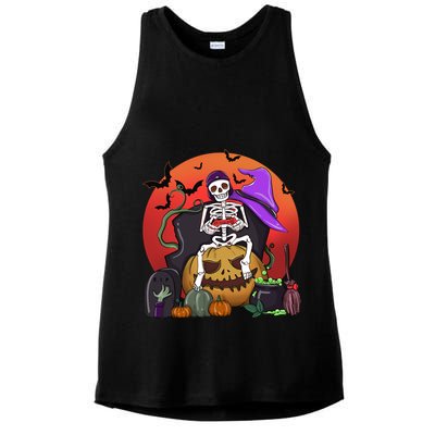 Halloween Skeleton Gamer With Controller Graveyard Pumpkin Gift Ladies PosiCharge Tri-Blend Wicking Tank