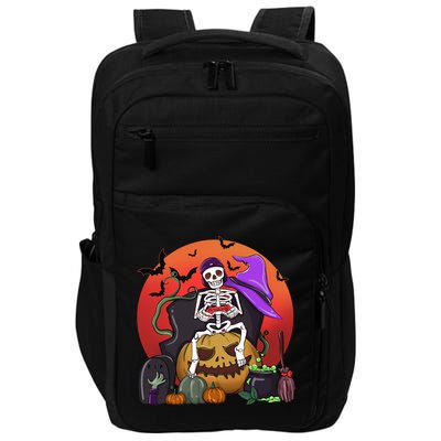 Halloween Skeleton Gamer With Controller Graveyard Pumpkin Gift Impact Tech Backpack