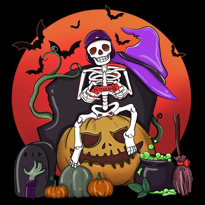 Halloween Skeleton Gamer With Controller Graveyard Pumpkin Gift Backpack