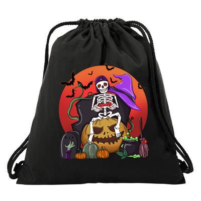 Halloween Skeleton Gamer With Controller Graveyard Pumpkin Gift Drawstring Bag
