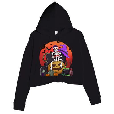 Halloween Skeleton Gamer With Controller Graveyard Pumpkin Gift Crop Fleece Hoodie