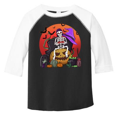 Halloween Skeleton Gamer With Controller Graveyard Pumpkin Gift Toddler Fine Jersey T-Shirt
