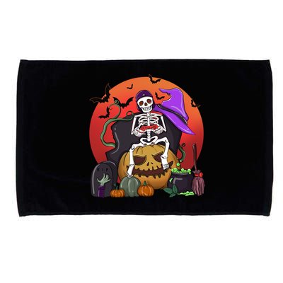 Halloween Skeleton Gamer With Controller Graveyard Pumpkin Gift Microfiber Hand Towel