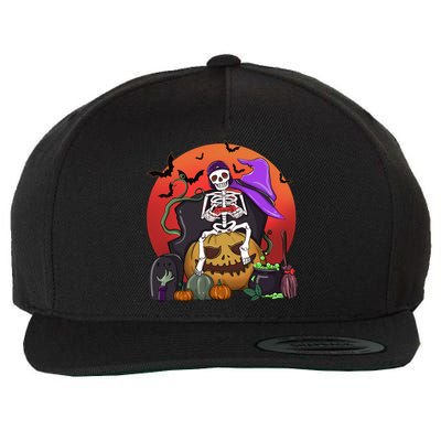 Halloween Skeleton Gamer With Controller Graveyard Pumpkin Gift Wool Snapback Cap