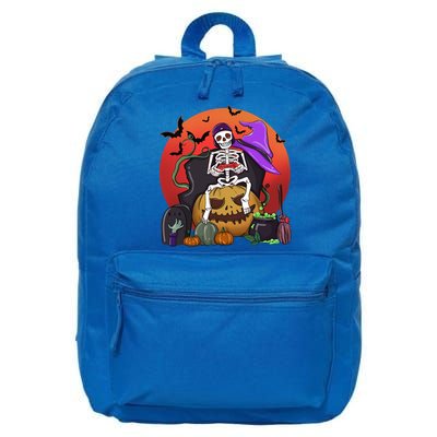 Halloween Skeleton Gamer With Controller Graveyard Pumpkin Gift 16 in Basic Backpack