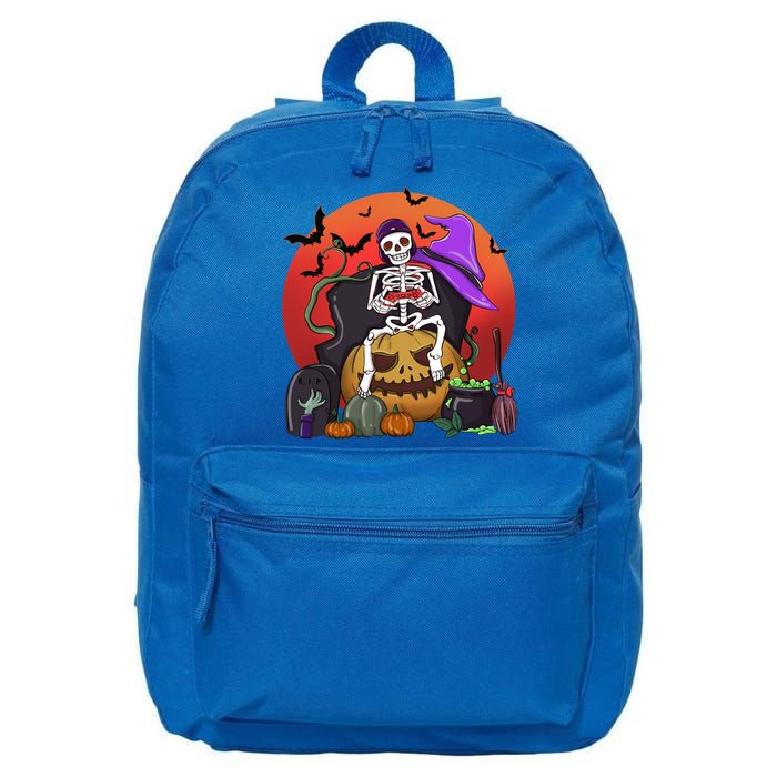 Halloween Skeleton Gamer With Controller Graveyard Pumpkin Gift 16 in Basic Backpack