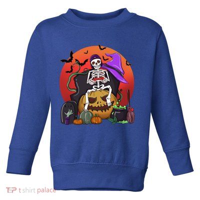 Halloween Skeleton Gamer With Controller Graveyard Pumpkin Gift Toddler Sweatshirt