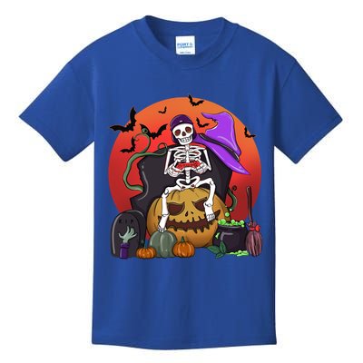Halloween Skeleton Gamer With Controller Graveyard Pumpkin Gift Kids T-Shirt
