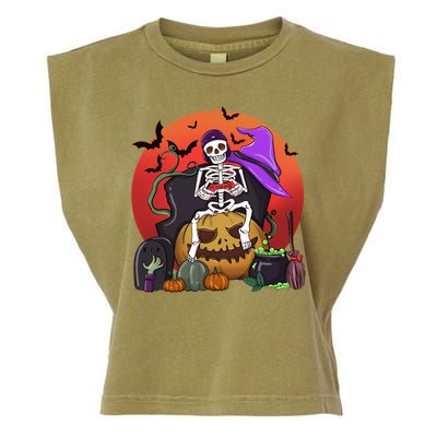 Halloween Skeleton Gamer With Controller Graveyard Pumpkin Gift Garment-Dyed Women's Muscle Tee