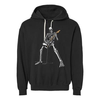 Happy Skeleton Guitar Guy Spooky Halloween Rock Band Concert Garment-Dyed Fleece Hoodie