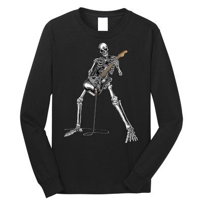 Happy Skeleton Guitar Guy Spooky Halloween Rock Band Concert Long Sleeve Shirt