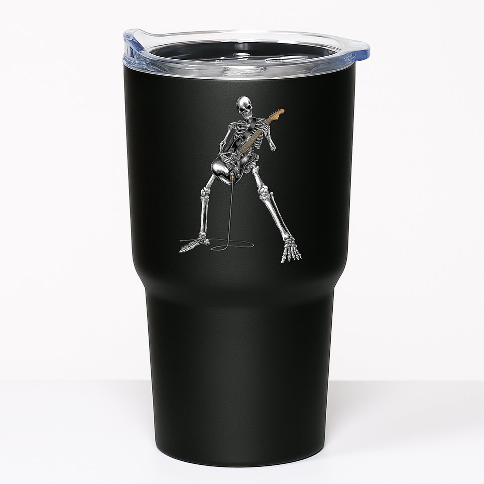 Happy Skeleton Guitar Guy Spooky Halloween Rock Band Concert Tumbler